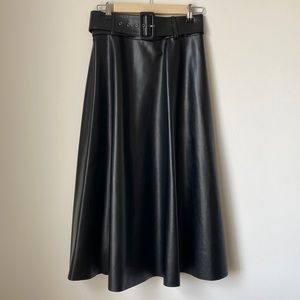 Zara faux leather midi circle skirt with belt